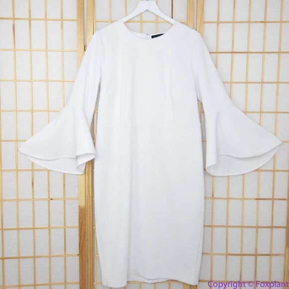 Eloquii White Midi Dress with Flared Sleeves - Picture 3 of 15
